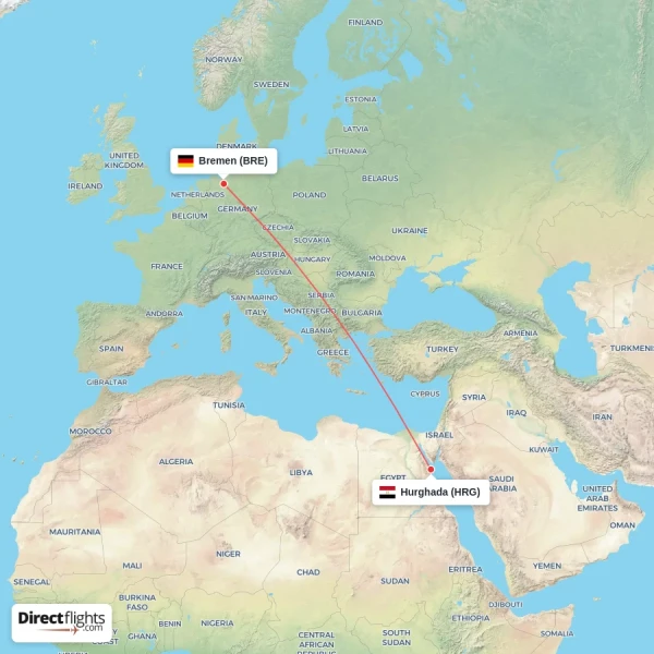 Hurghada - Bremen direct flight map