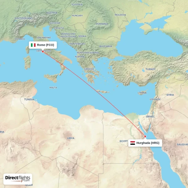 Hurghada - Rome direct flight map