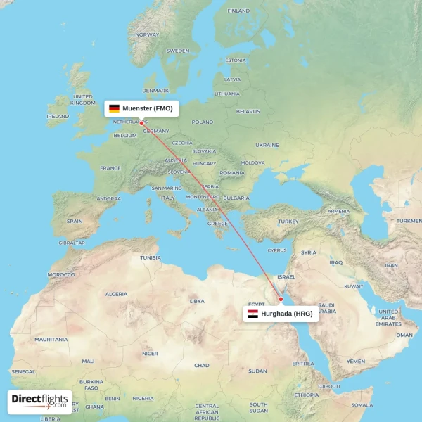 Hurghada - Muenster direct flight map