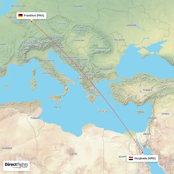 Hurghada - Frankfurt direct flight map