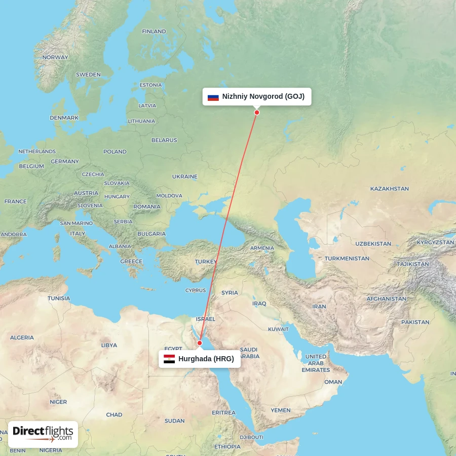 HRG - GOJ route map