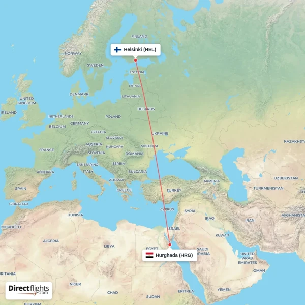 Hurghada - Helsinki direct flight map