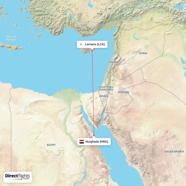 Hurghada - Larnaca direct flight map