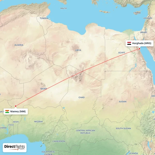 Hurghada - Niamey direct flight map