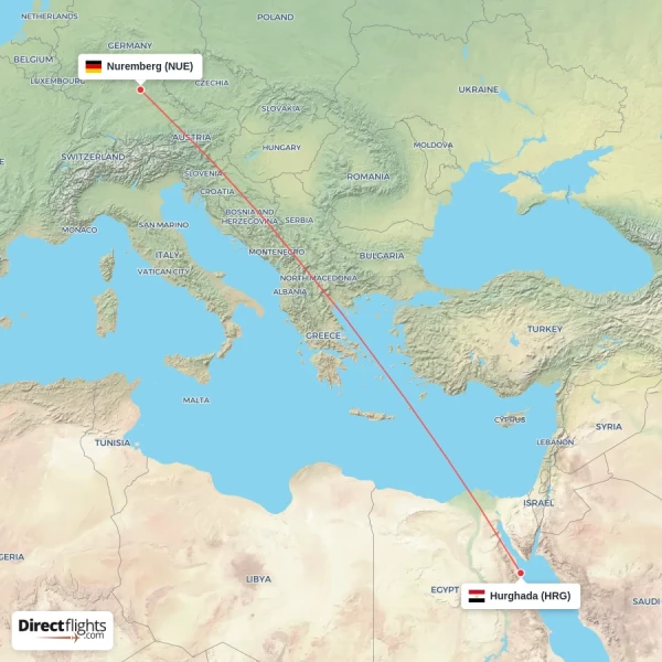 Hurghada - Nuremberg direct flight map