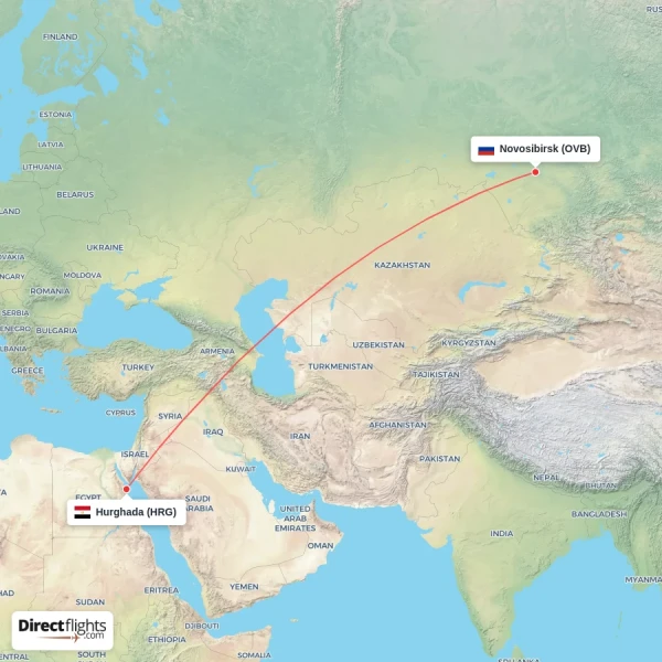 Hurghada - Novosibirsk direct flight map