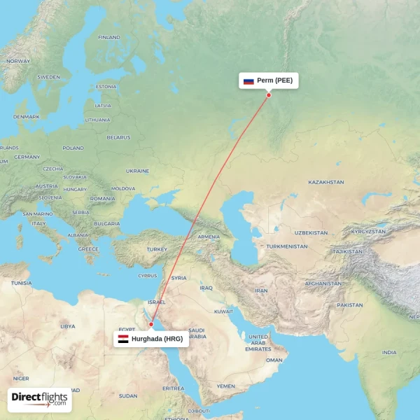 Hurghada - Perm direct flight map