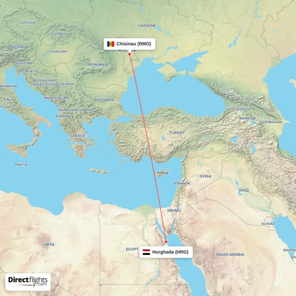 Hurghada - Chisinau direct flight map