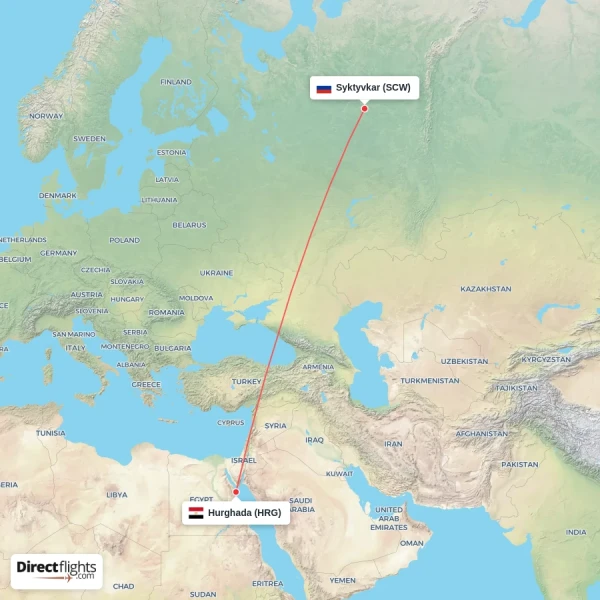 Hurghada - Syktyvkar direct flight map