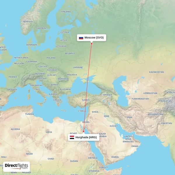 Hurghada - Moscow direct flight map