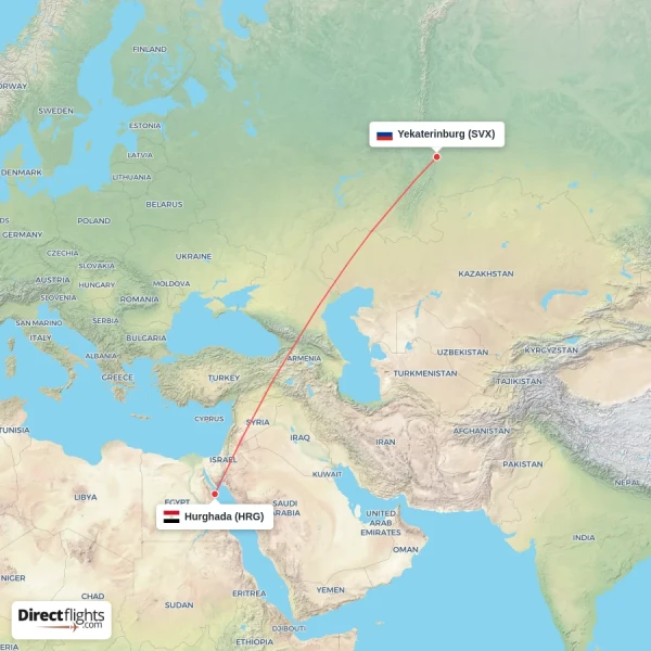 Hurghada - Yekaterinburg direct flight map