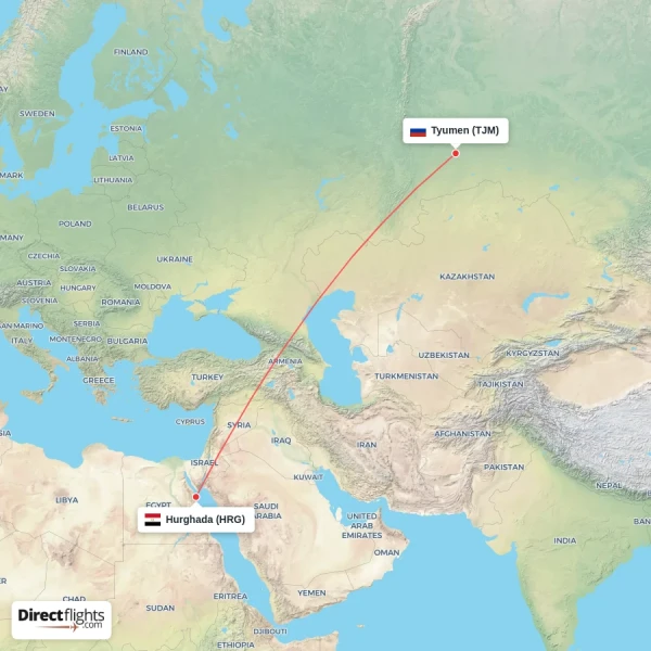 Hurghada - Tyumen direct flight map