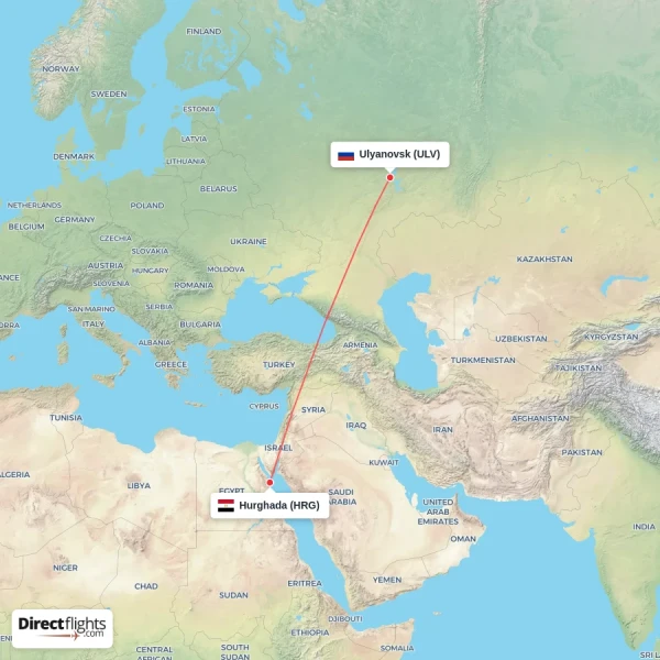 Hurghada - Ulyanovsk direct flight map
