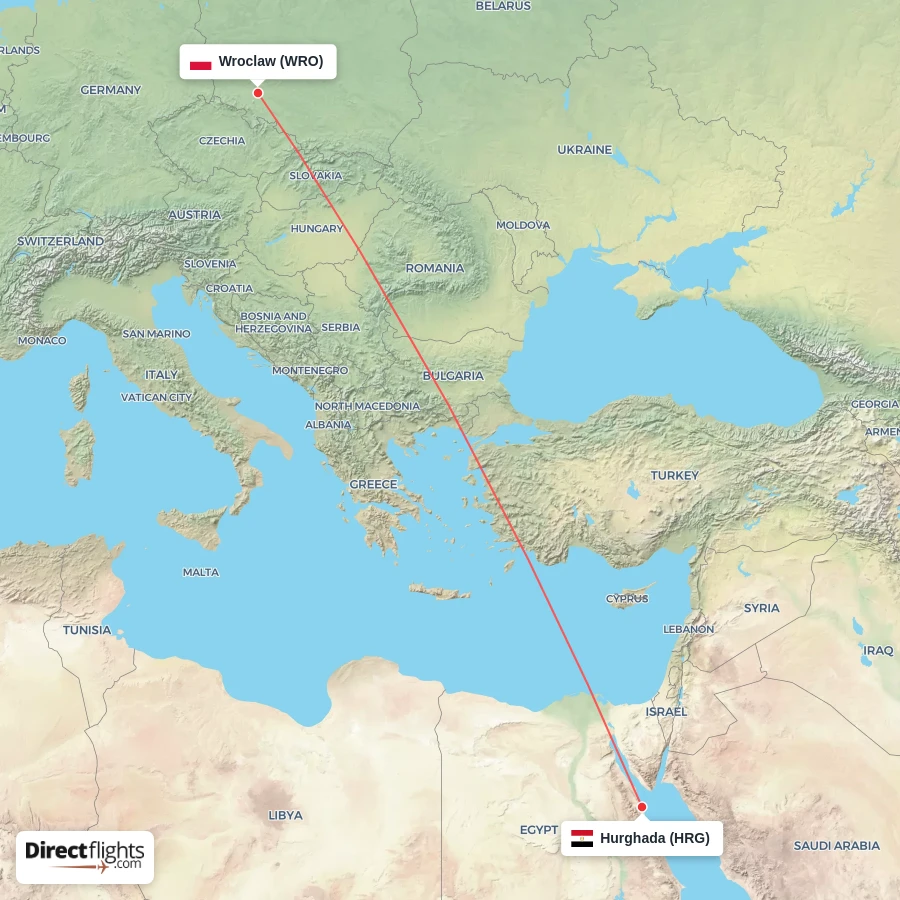 HRG - WRO route map