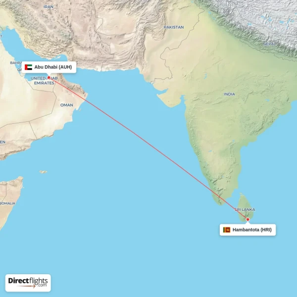 Hambantota - Abu Dhabi direct flight map