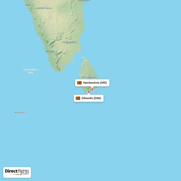 Hambantota - Dikwella direct flight map