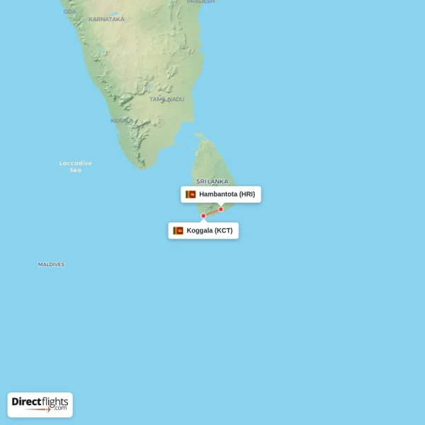Hambantota - Koggala direct flight map