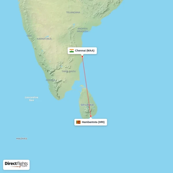 Hambantota - Chennai direct flight map