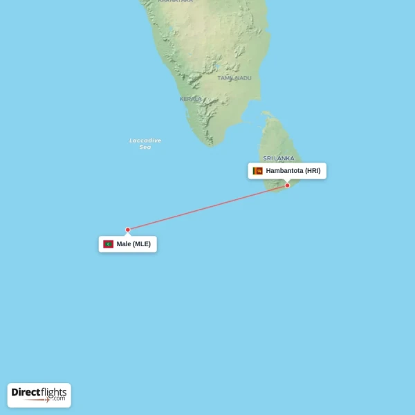 Hambantota - Male direct flight map