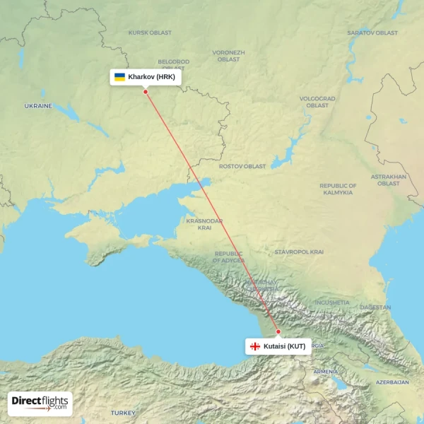 Kharkov - Kutaisi direct flight map