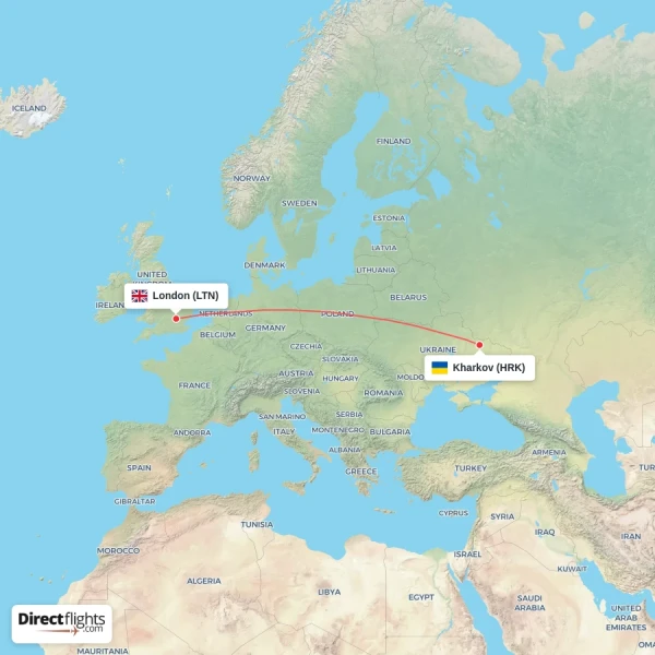 Kharkov - London direct flight map