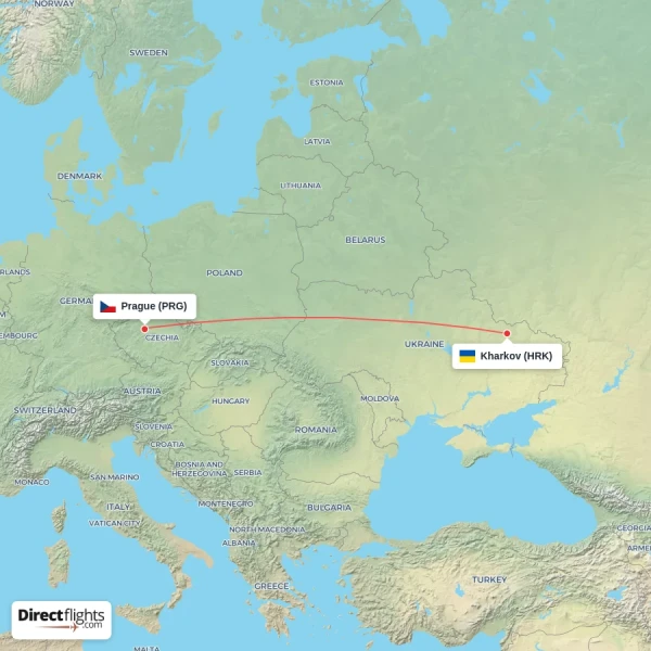 Kharkov - Prague direct flight map