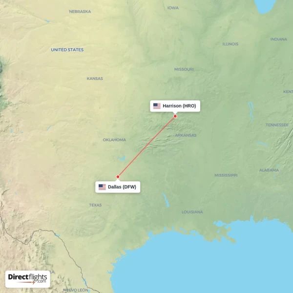 Harrison - Dallas direct flight map