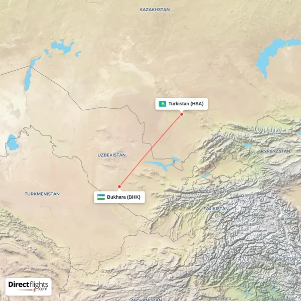 Turkistan - Bukhara direct flight map