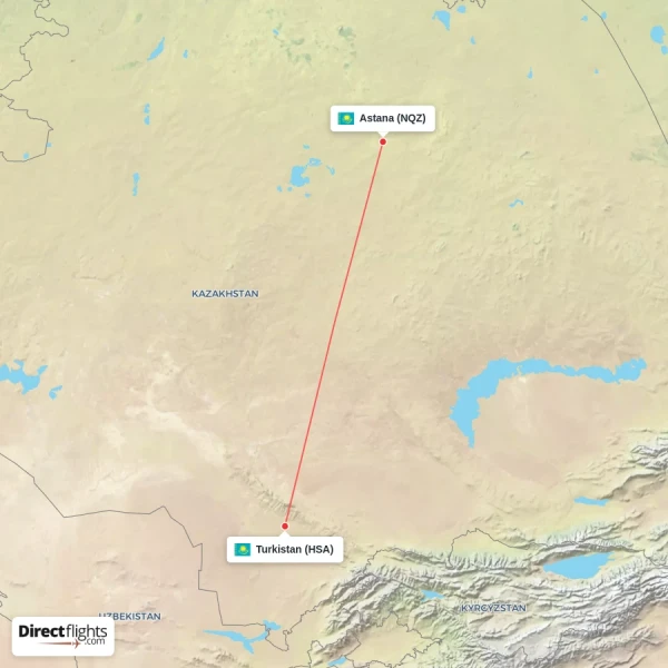 Turkistan - Astana direct flight map