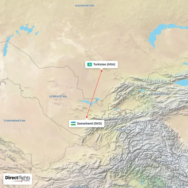 Turkistan - Samarkand direct flight map