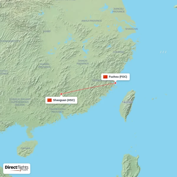 Shaoguan - Fuzhou direct flight map