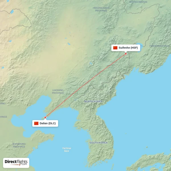 Suifenhe - Dalian direct flight map