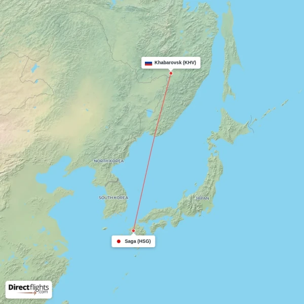 Saga - Khabarovsk direct flight map