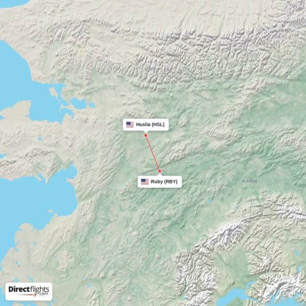 Huslia - Ruby direct flight map