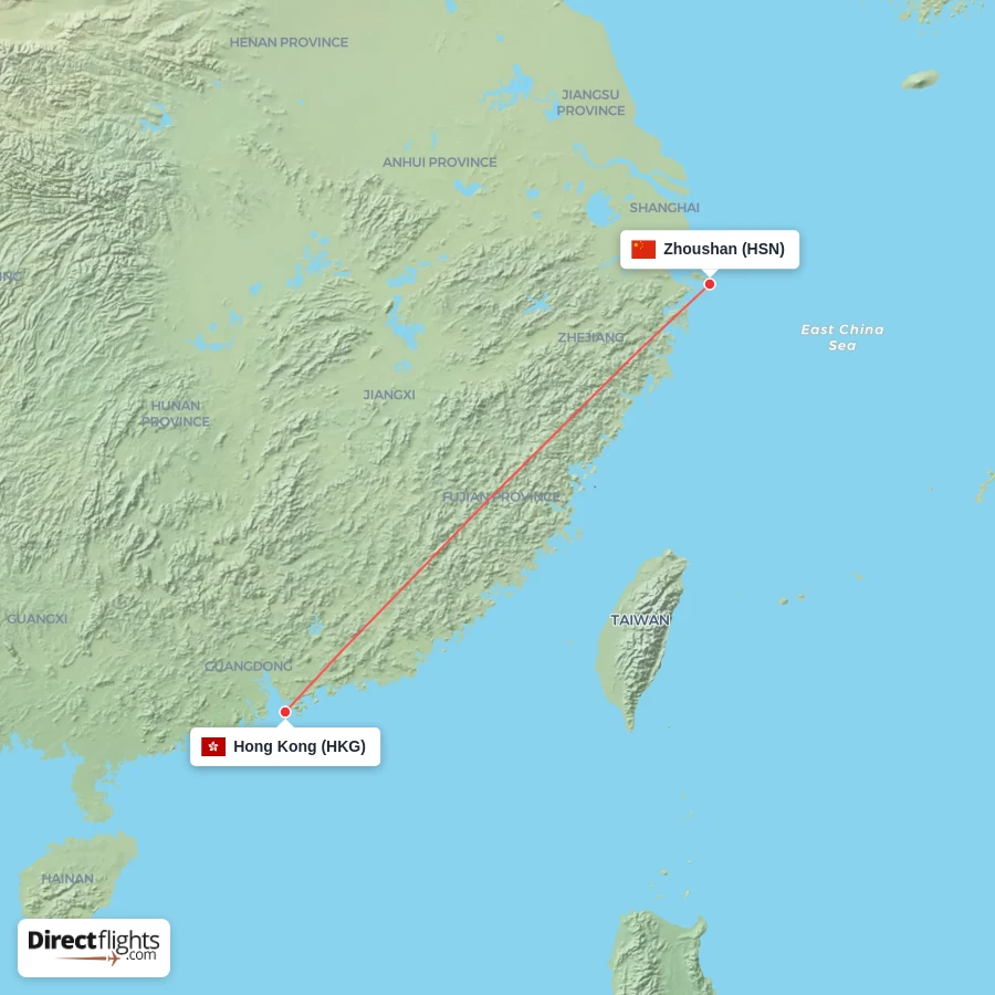 HSN - HKG route map