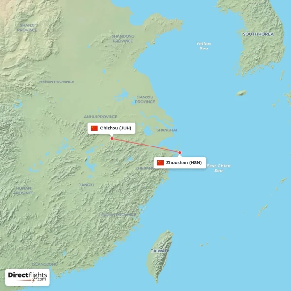 Zhoushan - Chizhou direct flight map