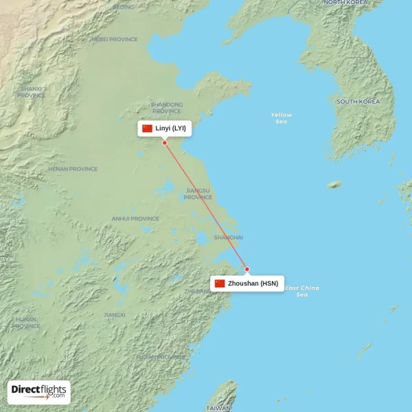 Zhoushan - Linyi direct flight map