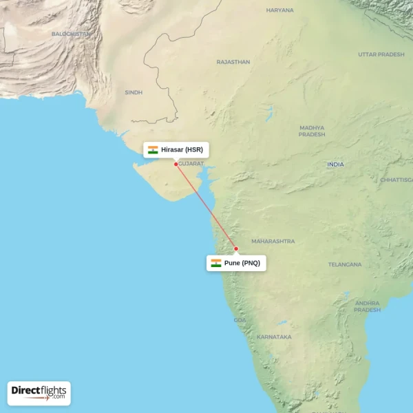 Hirasar - Pune direct flight map