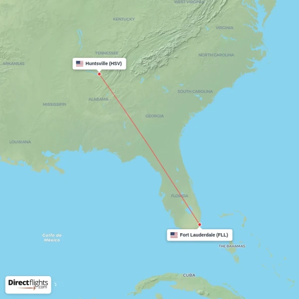 Huntsville - Fort Lauderdale direct flight map