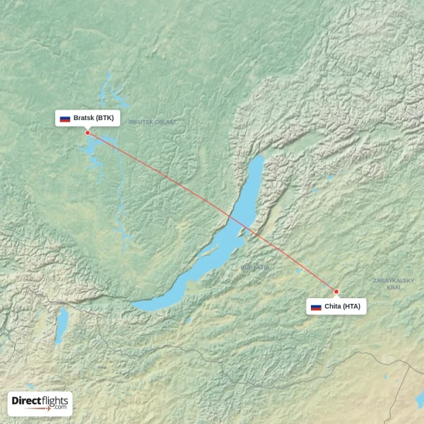 Chita - Bratsk direct flight map