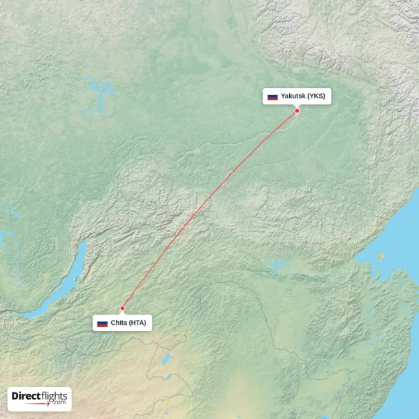 Chita - Yakutsk direct flight map