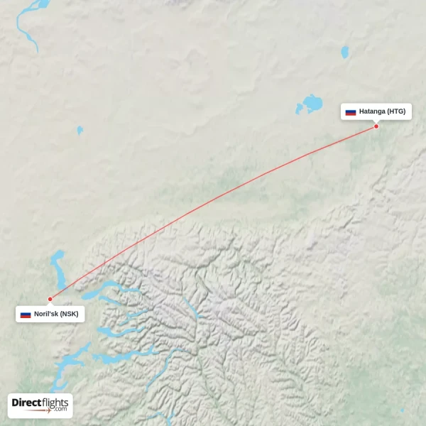 Hatanga - Noril'sk direct flight map