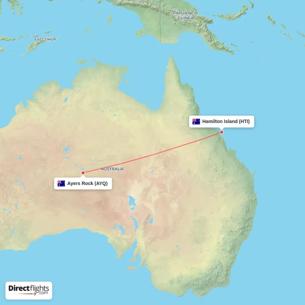Hamilton Island - Ayers Rock direct flight map