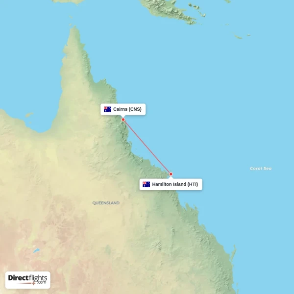 Hamilton Island - Cairns direct flight map