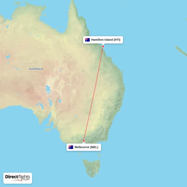 Hamilton Island - Melbourne direct flight map