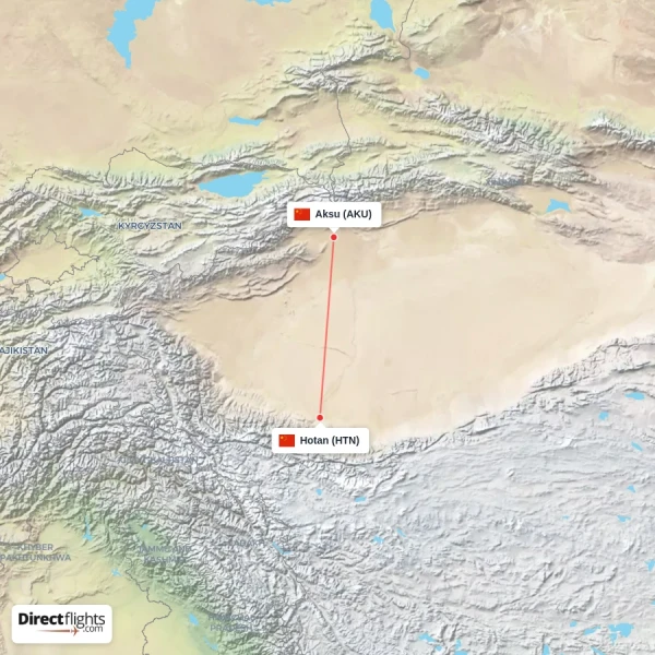 Hotan - Aksu direct flight map