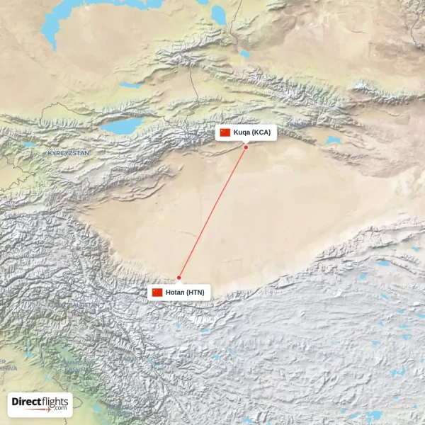 Hotan - Kuqa direct flight map