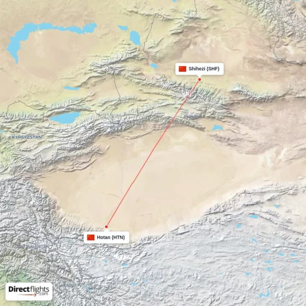 Hotan - Shihezi direct flight map