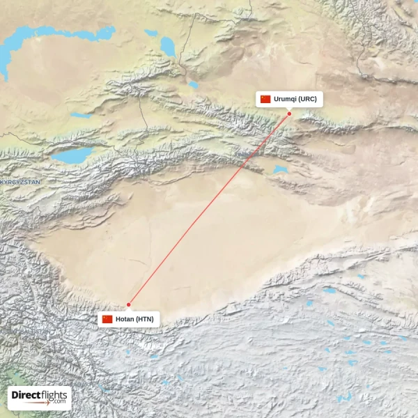 Hotan - Urumqi direct flight map