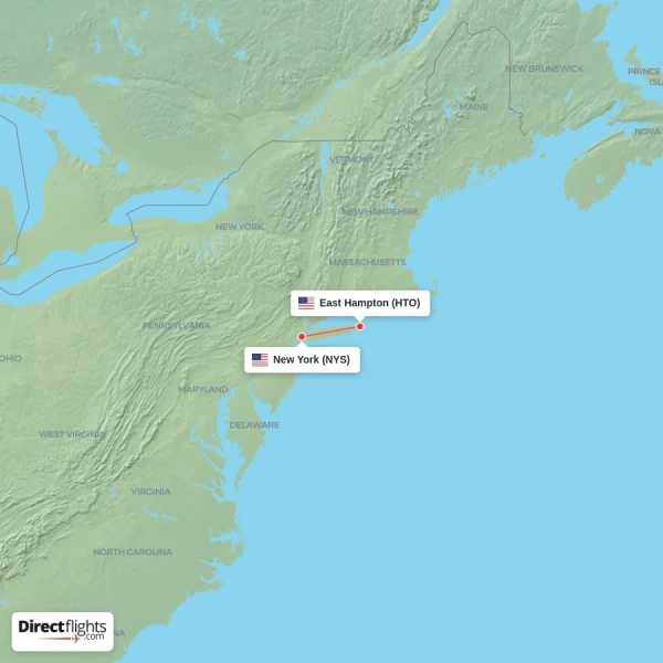 East Hampton - New York direct flight map